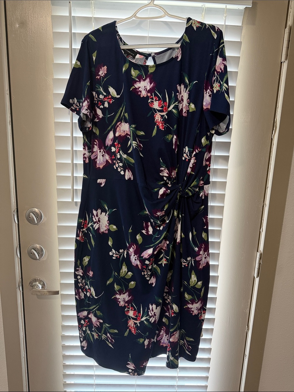 Floral Navy Midi Dress with Side Knot